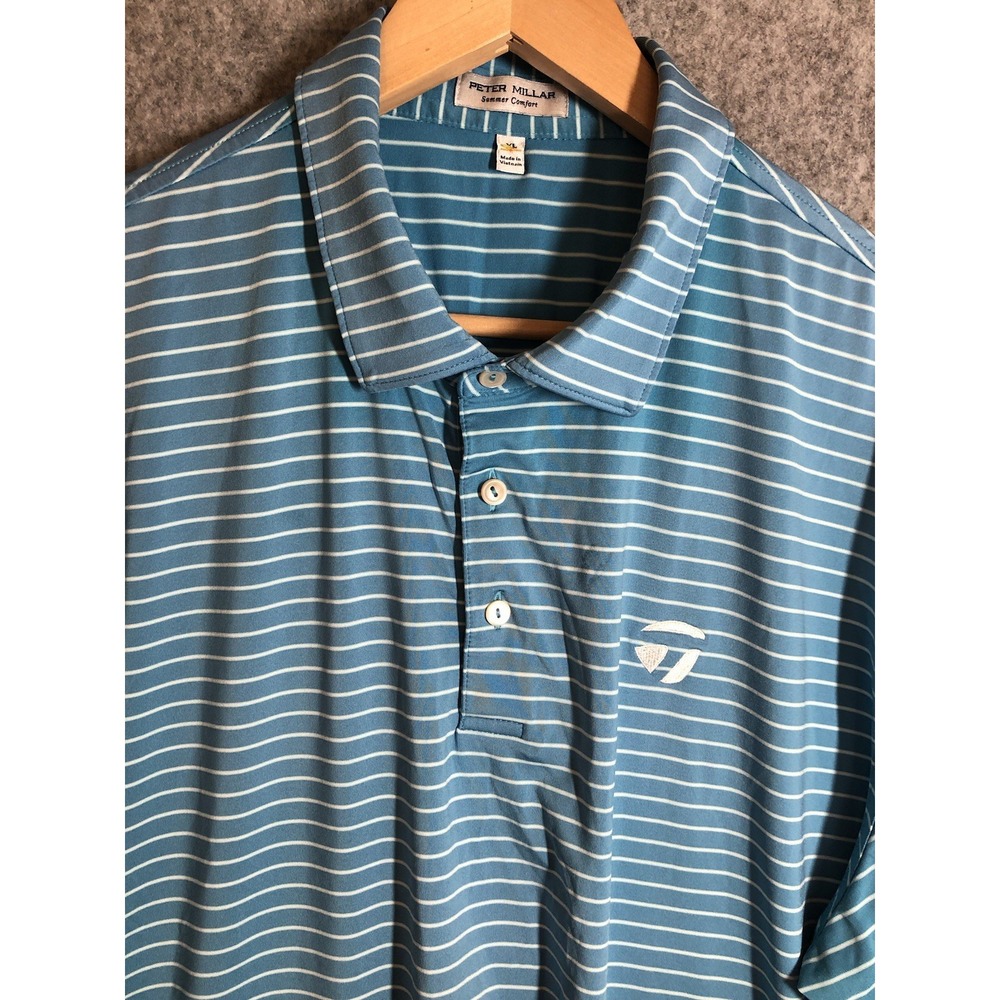 Peter Millar Polo Mens XL Blue Stripe Summer Comfort Golf Performance Sports